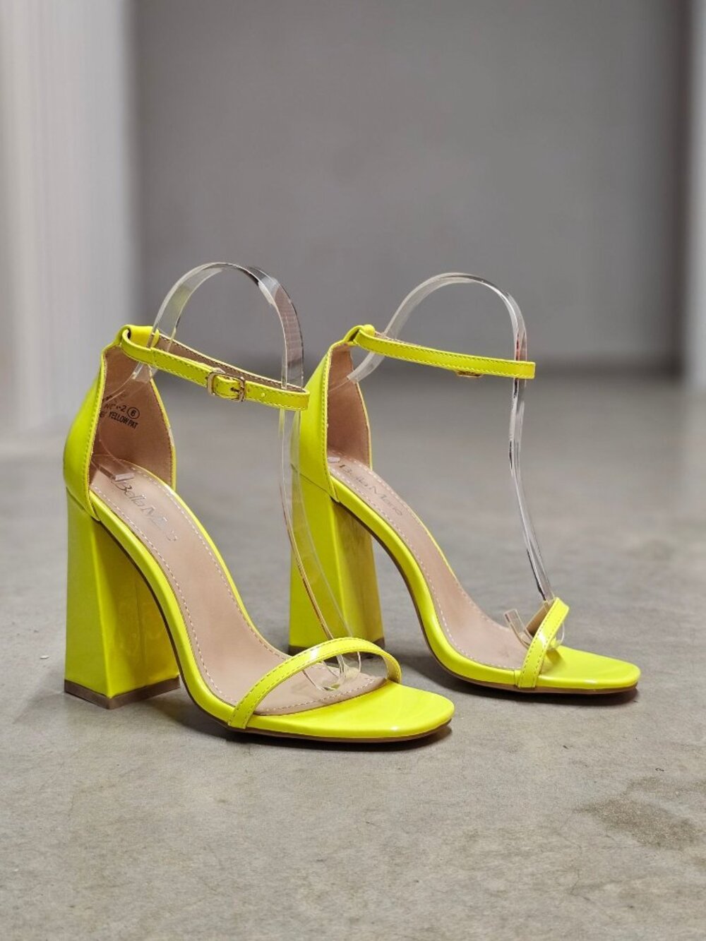 Neon Yellow Block Heel Sandals With Adjustable Ankle Strap Open Toe Design And G - Picture 14 of 15